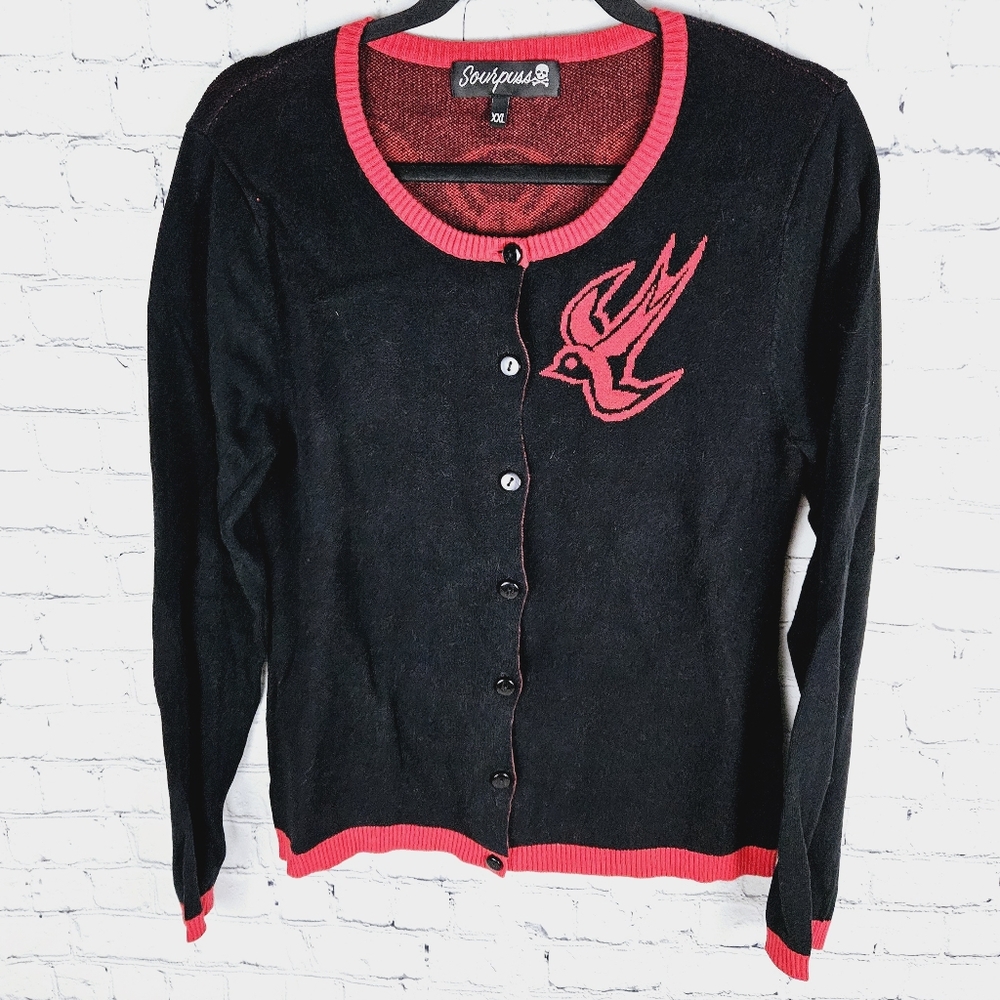 SOURPUSS | "Sailor Girl" anchor & swallow birds design knit button up cardigan